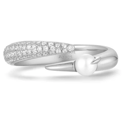ANIA HAIE SILVER SPARKLE PEARL ADJUSTABLE RING R069-01H