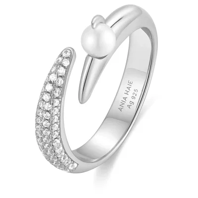 ANIA HAIE SILVER SPARKLE PEARL ADJUSTABLE RING R069-01H