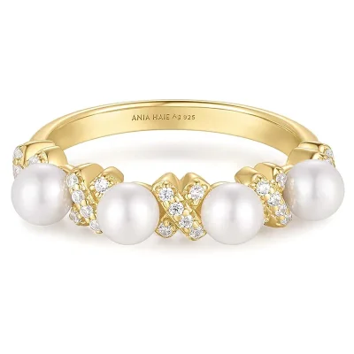 ANIA HAIE GOLD SPARKLING BRAIDED SHELL PEARL RING R069-02G