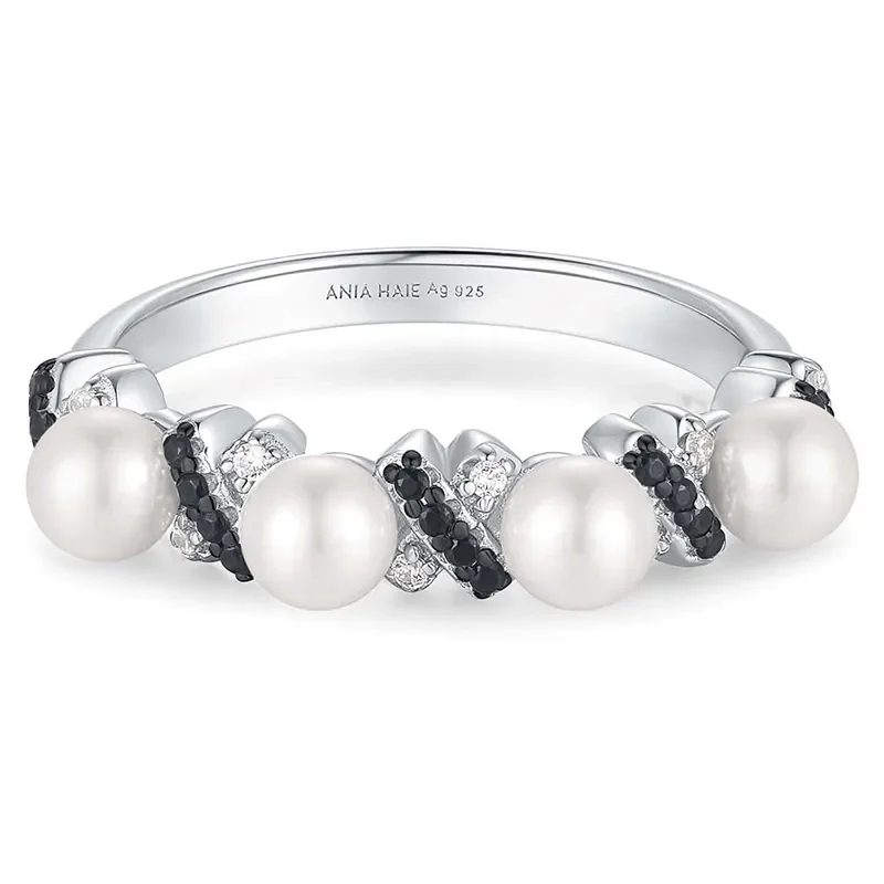 ANIA HAIE TWO-TONE SPARKLING BRAIDED SHELL PEARL RING R069-02T