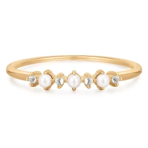 ANIA HAIE 14 KT RING PEARL AND WHITE SAPPHIRE RAU009-02YG